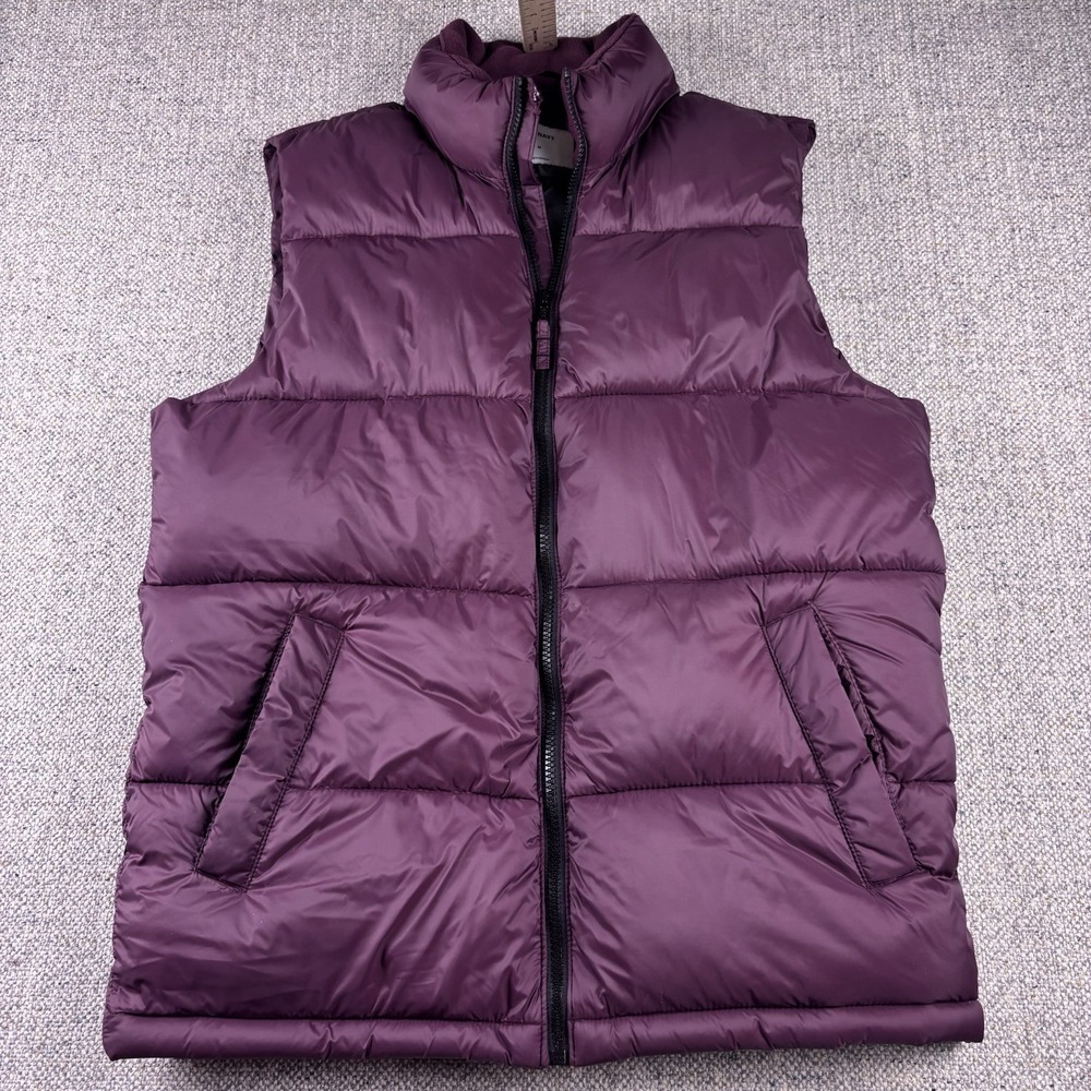 Old Navy Womens Puffer Vest Medium Plum Purple Quilted Full Zip Fleece Lined